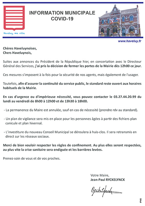 information covid 31 mars 2020